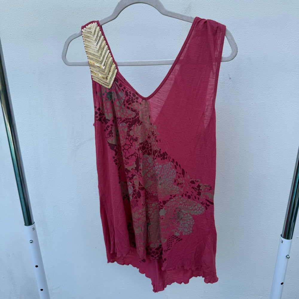 Y2K Red & Gold Sequin Ruffle Tank Top Size Small